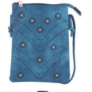 NWT Alfa Bag blue mini with shoulder strap and phone holder. L 8” W 6” D…